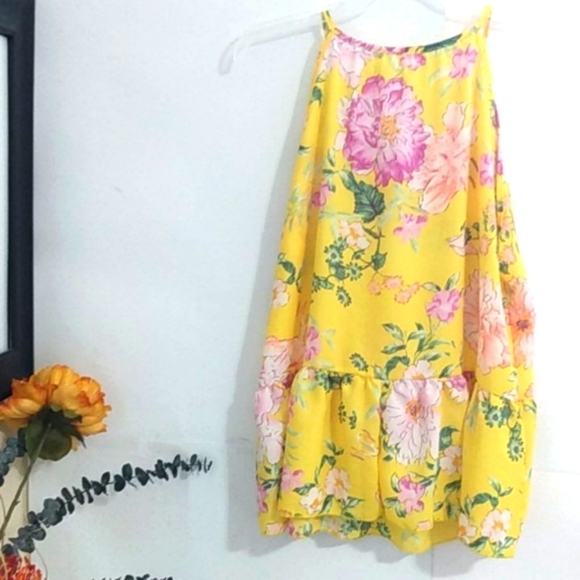 EXCLUSIVE ONE YELLOW FLORAL FLUTTER HEM TANK SZ SM - Picture 10 of 11